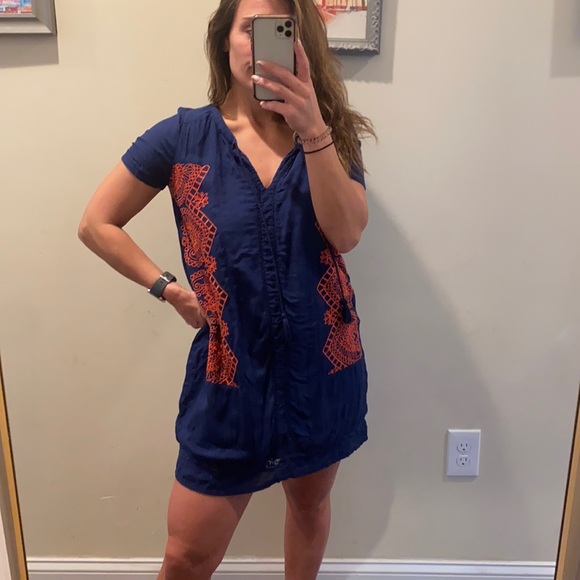 Lucky Brand Dresses & Skirts - Lucky Brand Embroidered Short Sleeve Shirt Dress